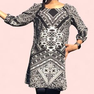 Tribal Print Bohemian Dress Bebop Black and White